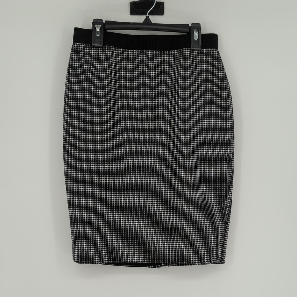 19886 Ann Taylor Plaid Pencil Skirt Black White size 0 preppy Business casual